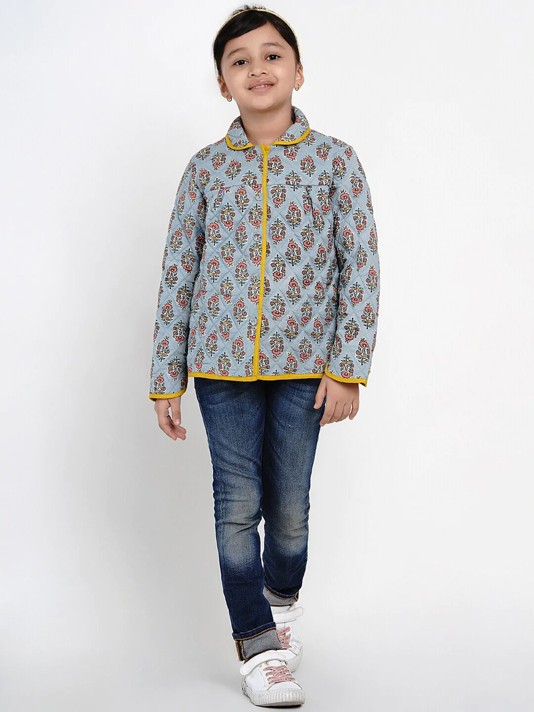 NOZ2TOZ Grey Printed Tailored Jacket Top For Girls - Distacart