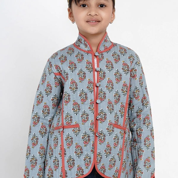NOZ2TOZ Grey Printed Tailored Jacket Top For Girls - Distacart