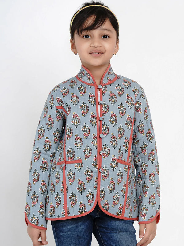 NOZ2TOZ Grey Printed Tailored Jacket Top For Girls - Distacart