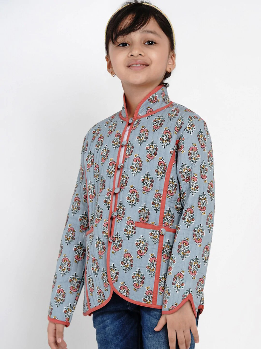 NOZ2TOZ Grey Printed Tailored Jacket Top For Girls - Distacart