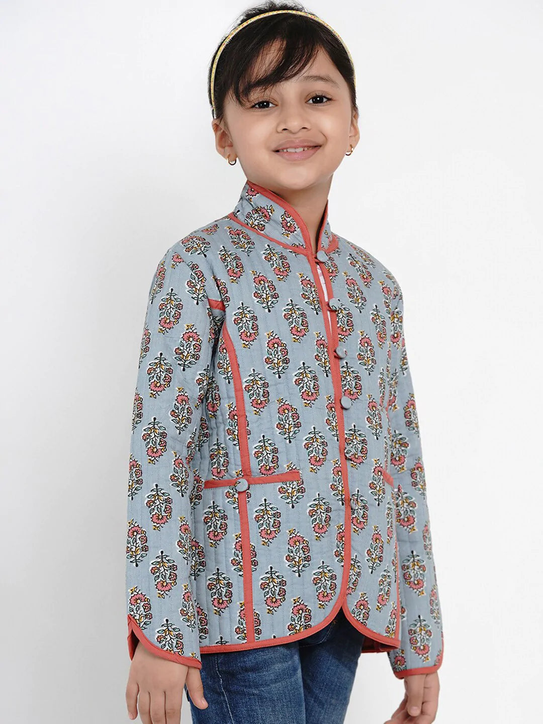 NOZ2TOZ Grey Printed Tailored Jacket Top For Girls - Distacart