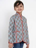 Thumbnail for NOZ2TOZ Grey Printed Tailored Jacket Top For Girls - Distacart