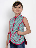 Thumbnail for NOZ2TOZ Green & Pink Printed Tailored Jacket Top For Girls - Distacart