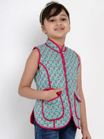Thumbnail for NOZ2TOZ Green & Pink Printed Tailored Jacket Top For Girls - Distacart