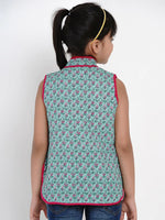 Thumbnail for NOZ2TOZ Green & Pink Printed Tailored Jacket Top For Girls - Distacart