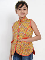 Thumbnail for NOZ2TOZ Mustard Yellow Printed Tailored Jacket Top For Girls - Distacart