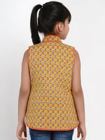 Thumbnail for NOZ2TOZ Mustard Yellow Printed Tailored Jacket Top For Girls - Distacart