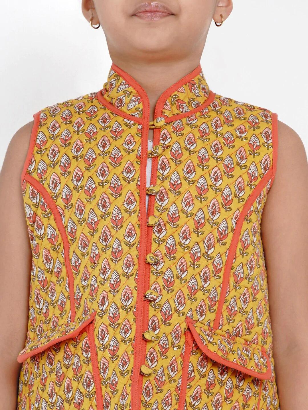 NOZ2TOZ Mustard Yellow Printed Tailored Jacket Top For Girls - Distacart