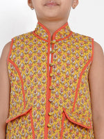 Thumbnail for NOZ2TOZ Mustard Yellow Printed Tailored Jacket Top For Girls - Distacart