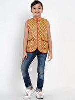 Thumbnail for NOZ2TOZ Mustard Yellow Printed Tailored Jacket Top For Girls - Distacart