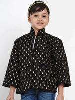 Thumbnail for NOZ2TOZ Black & Gold Self Design Tailored Jacket Top For Girls - Distacart