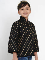 Thumbnail for NOZ2TOZ Black & Gold Self Design Tailored Jacket Top For Girls - Distacart