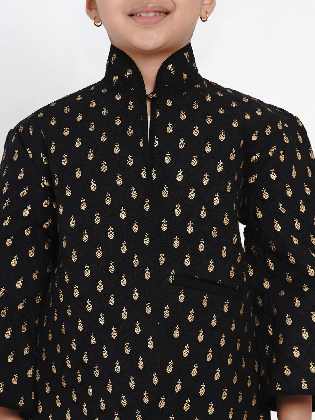 NOZ2TOZ Black & Gold Self Design Tailored Jacket Top For Girls - Distacart