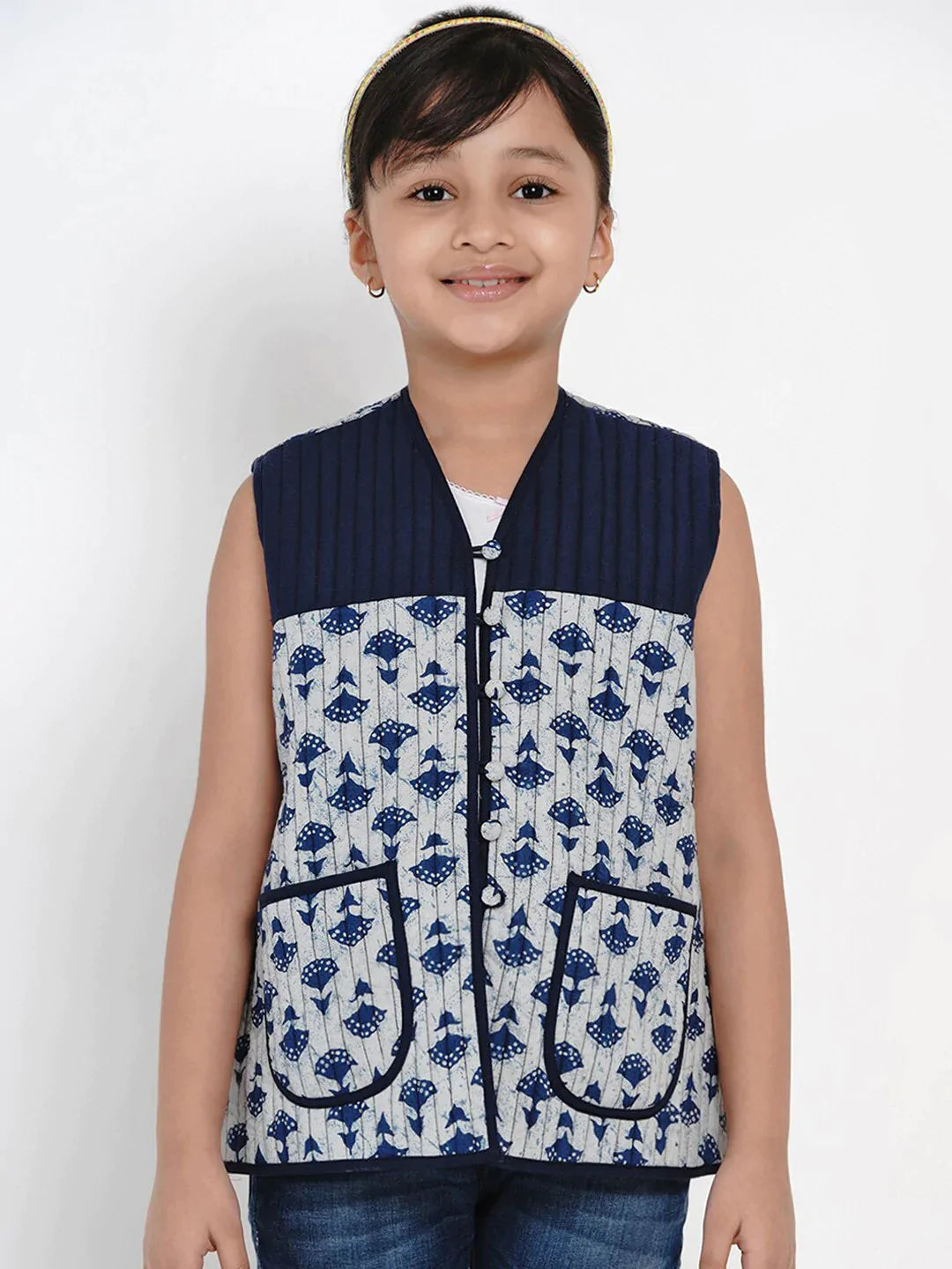 NOZ2TOZ Blue Printed Tailored Jacket Top For Girls - Distacart