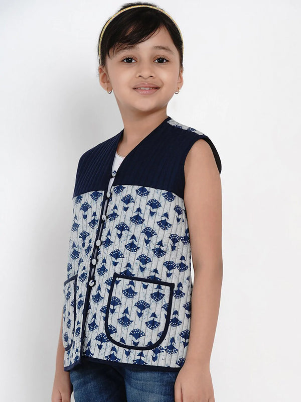 NOZ2TOZ Blue Printed Tailored Jacket Top For Girls - Distacart