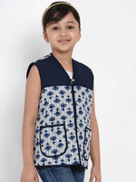 Thumbnail for NOZ2TOZ Blue Printed Tailored Jacket Top For Girls - Distacart