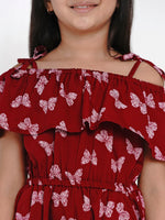 Thumbnail for NOZ2TOZ Maroon & White Printed Basic Jumpsuit For Girls - Distacart