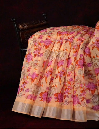 Light Orange Colour Floral Design Semi Chanderi Saree By Gayathri Reddy Designer Studio - Distacart