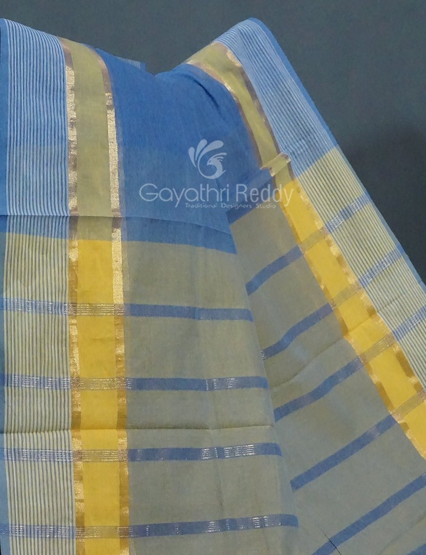 Dual Shades of Cloud Blue Pure Mangalgiri Cotton By Gayathri Reddy Designer Studio - Distacart