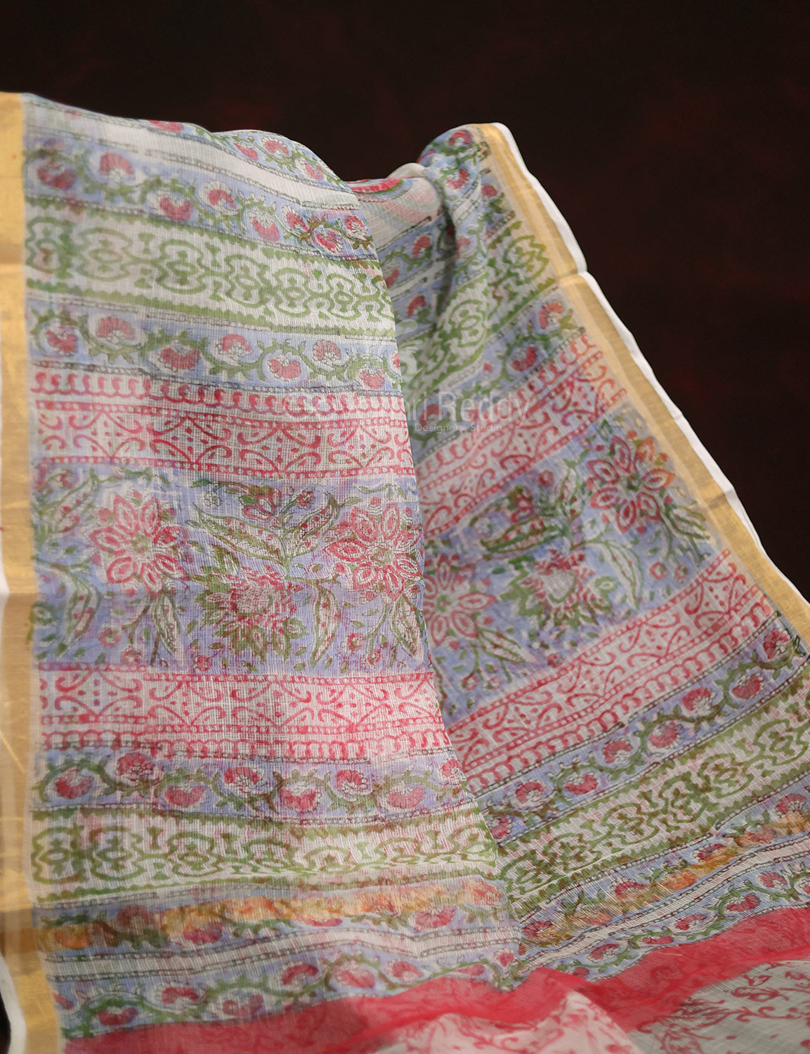 Off White Mango Block Design Pure Kota Cotton Saree By Gayathri Reddy Designer Studio - Distacart