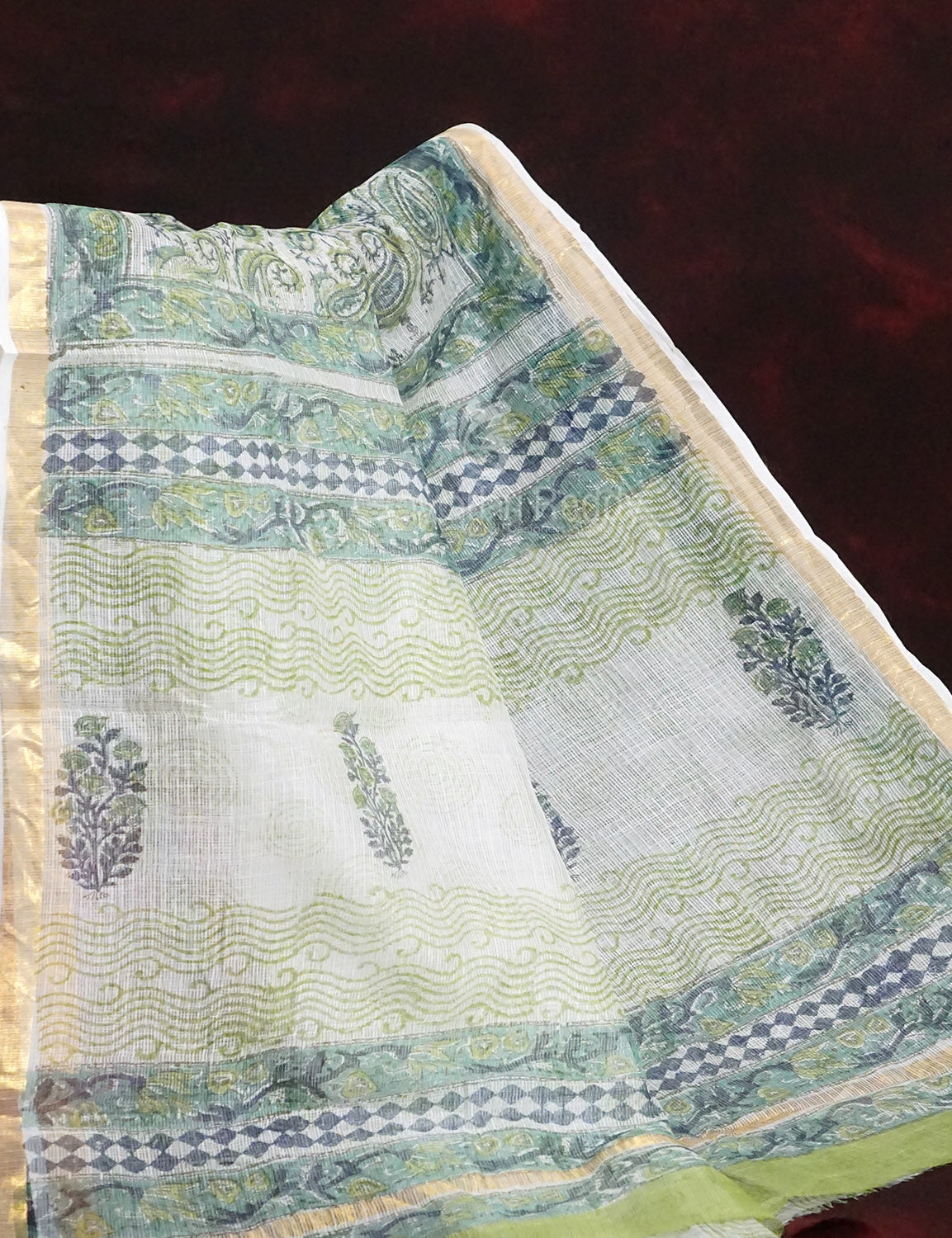 Off White And Parrot Green Colour Pure Kota Cotton Saree By Gayathri Reddy Designer Studio - Distacart