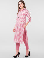 Thumbnail for Kalini Women Pink Striped Pleated Kurta with Trousers - Distacart