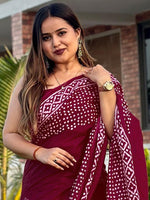 Thumbnail for Saree Mall Pink & White Polka Dot Pure Cotton Designer Bagh Sarees - Distacart