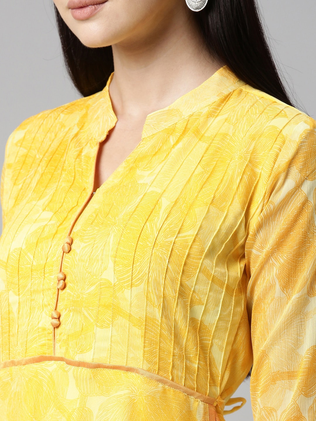 Souchii Yellow Floral Chiffon Midi Dress - Distacart