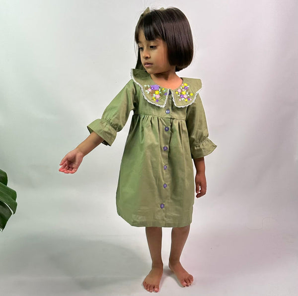 ArthLife Moss Green Embroidered Shirt Dress - Distacart