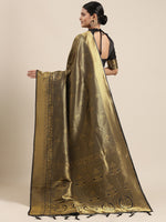 Thumbnail for Saree Mall Black & Gold-Toned Ethnic Motifs Zari Silk Blend Banarasi Saree - Distacart
