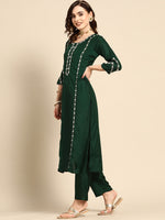 Thumbnail for Sangria Women Green & White Ethnic Embellished Beaded Kurta with Trousers & Dupatta - Distacart