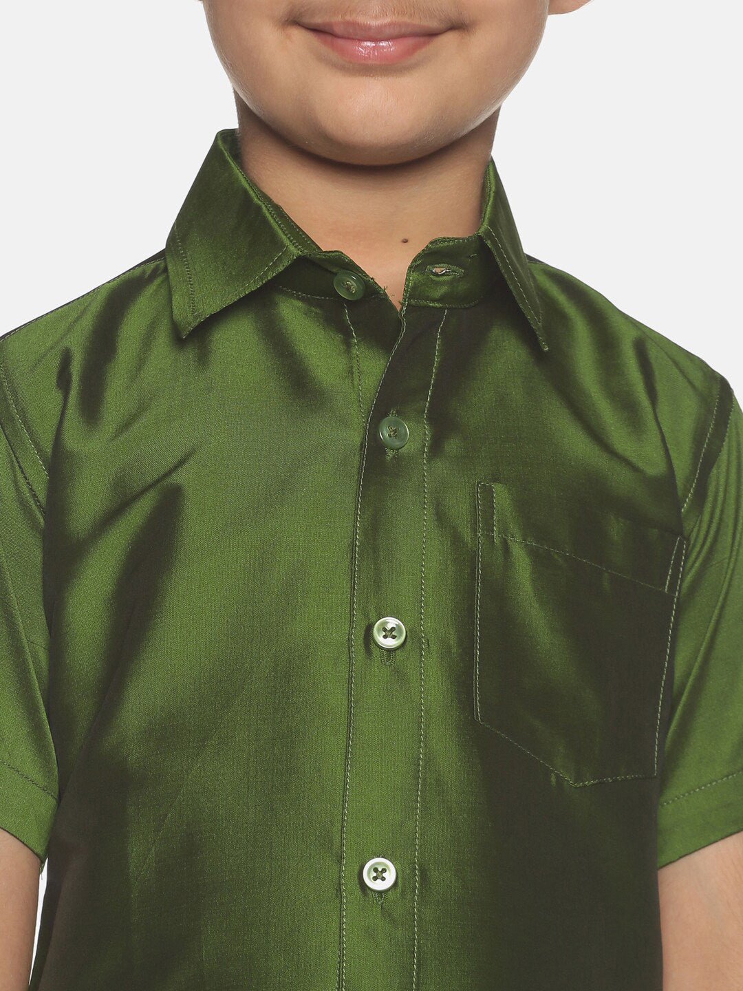 Sethukrishna Olive Green & White Solid Shirt and Veshti For Boys - Distacart