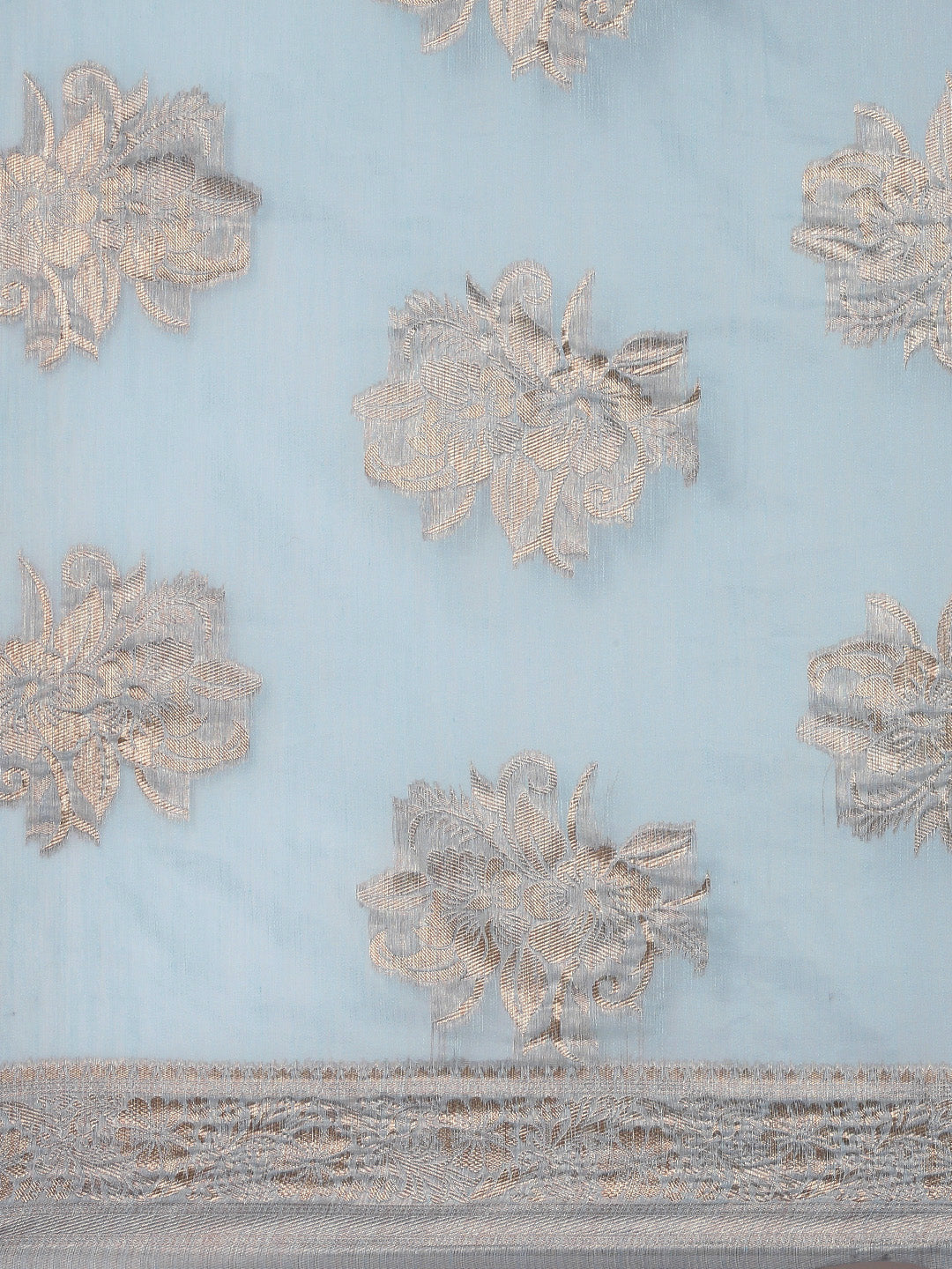 Saree Mall Turquoise Blue Floral Linen Blend Banarasi Saree - Distacart