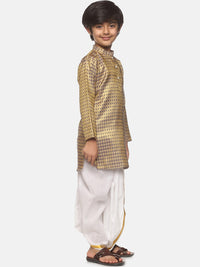 Thumbnail for Sethukrishna Boys Gold-Toned Printed Angrakha Kurta with Dhoti Pants - Distacart