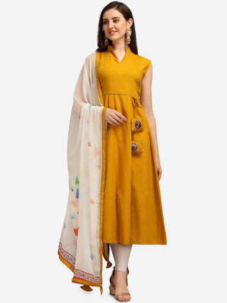 Kalini Women Mustard Yellow Gotta Patti Kurta With Dupatta - Distacart