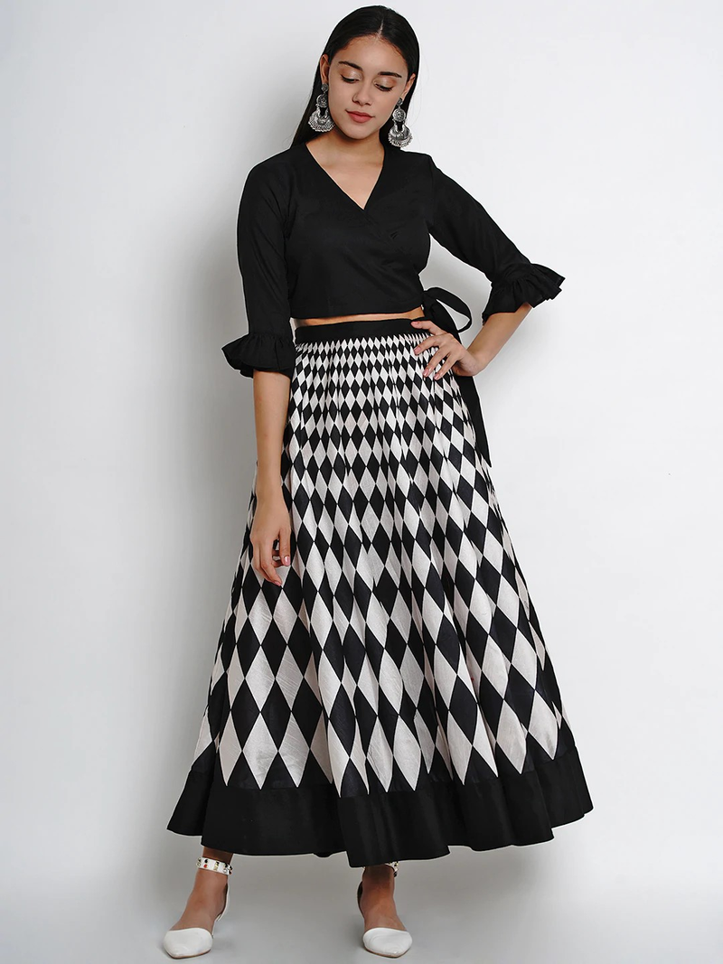 Wahe-NOOR Women&#39;s Black &amp; White Solid Top With Skirt - Distacart