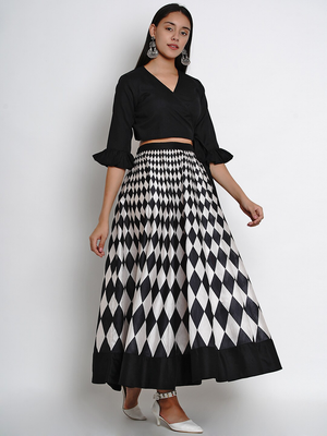 Wahe-NOOR Women's Black & White Solid Top With Skirt - Distacart