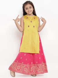 Thumbnail for NOZ2TOZ Yellow & Pink Embroidered Kurta & Skirt Set For Girls - Distacart