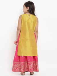 Thumbnail for NOZ2TOZ Yellow & Pink Embroidered Kurta & Skirt Set For Girls - Distacart