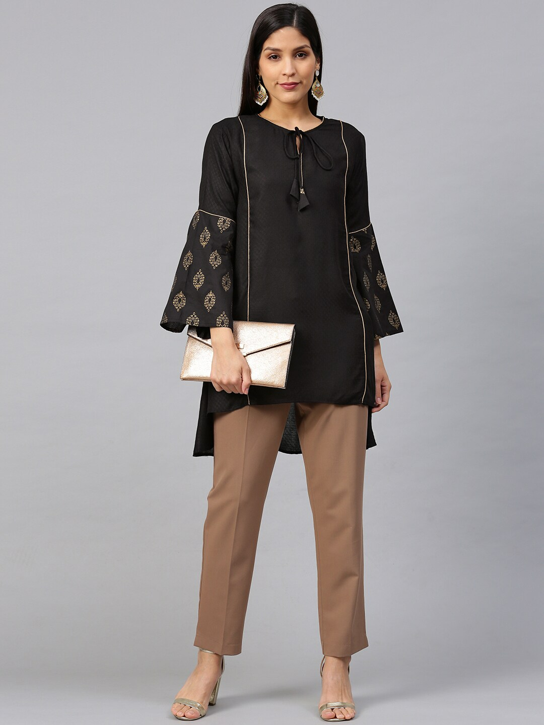 Women's Black Self-Design A-Line High-Low Kurti - Bhama Couture - S | High  low kurti, Women, Feminine look