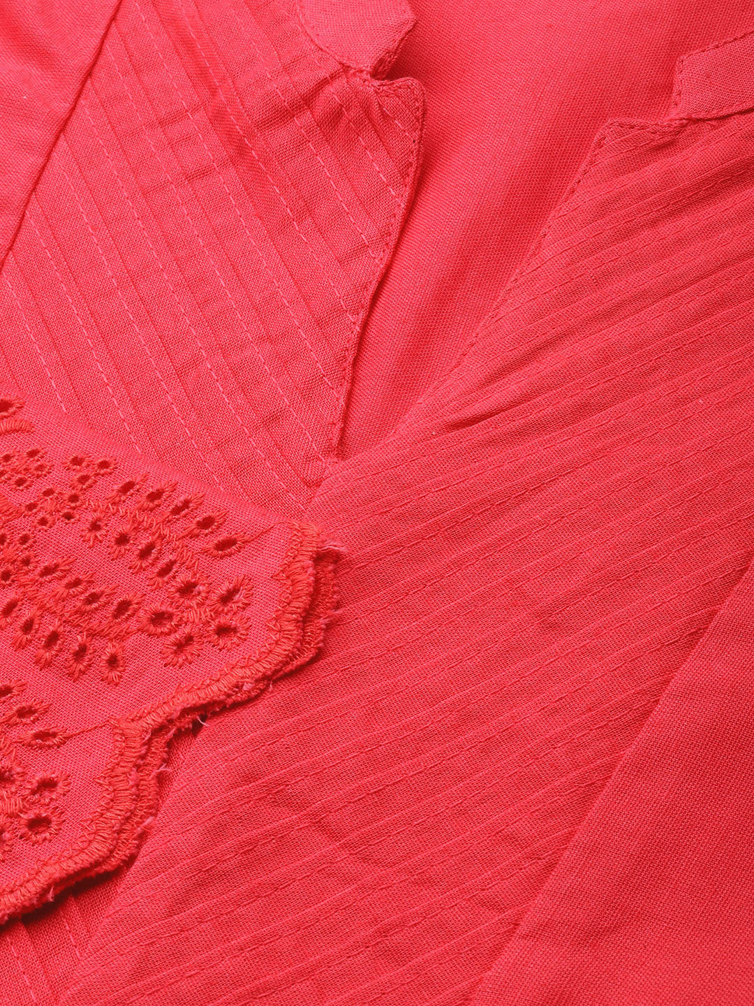 Biba Women Coral Red Yoke Design Pleated Straight Kurta - Distacart