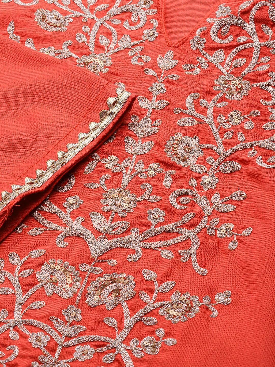 Biba Women Orange Embroidered Kurta with Trousers & Dupatta - Distacart