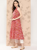 Thumbnail for Kalini Floral Printed Halter Neck Pastels Anarkali Kurta - Distacart