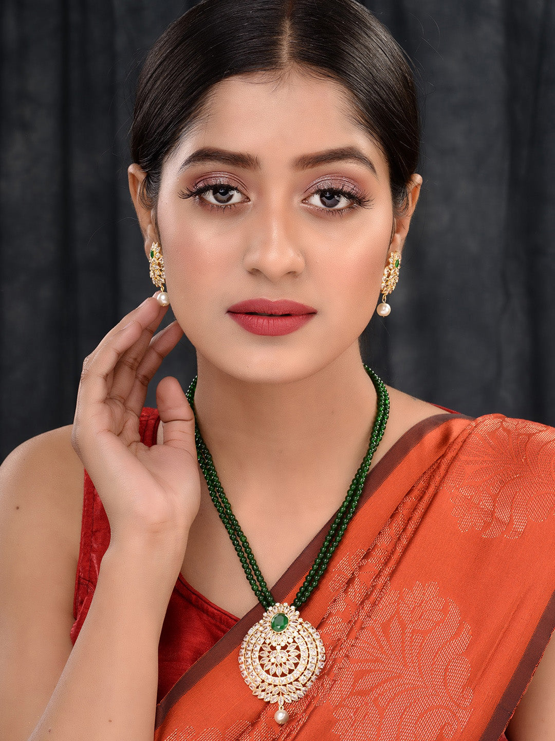 Saraf RS Jewellery GoldPlated Polki Studded With Beads Handcrafted Jewellery Set - Distacart