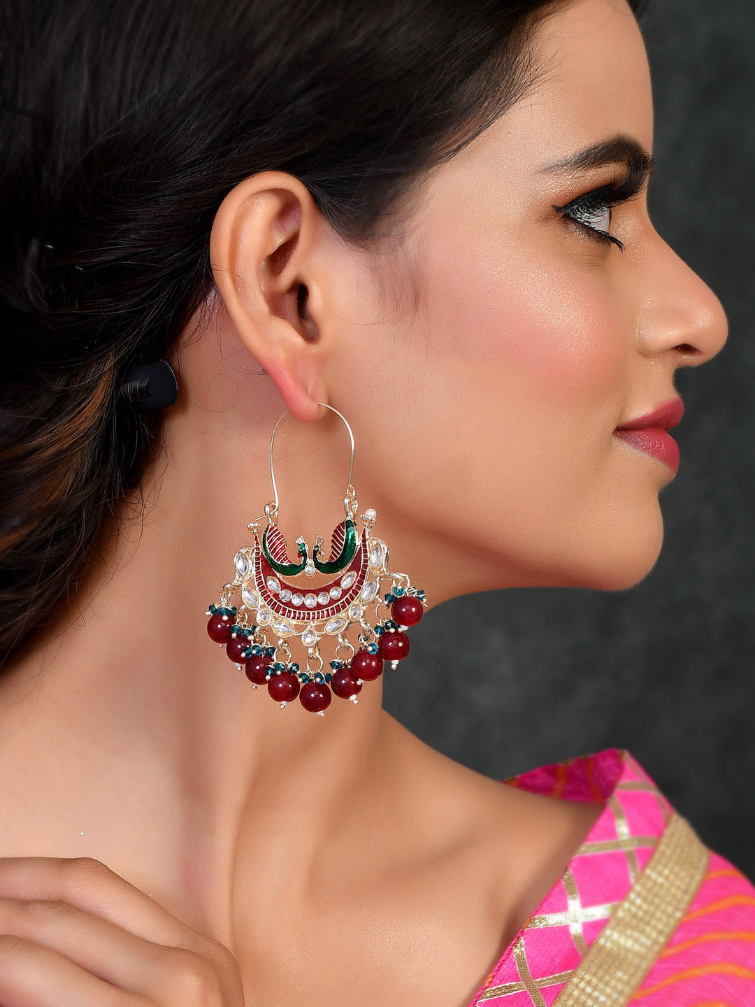 Shoshaa Women Maroon Contemporary Chandbalis Earrings - Distacart