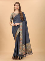 Thumbnail for Kalini Grey & Red Zari Pure Silk Saree - Distacart