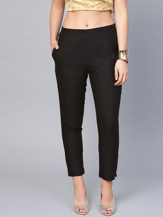 Juniper Women Black Cotton Flex Solid Slim Fit Pant/Slim Pant - Distacart