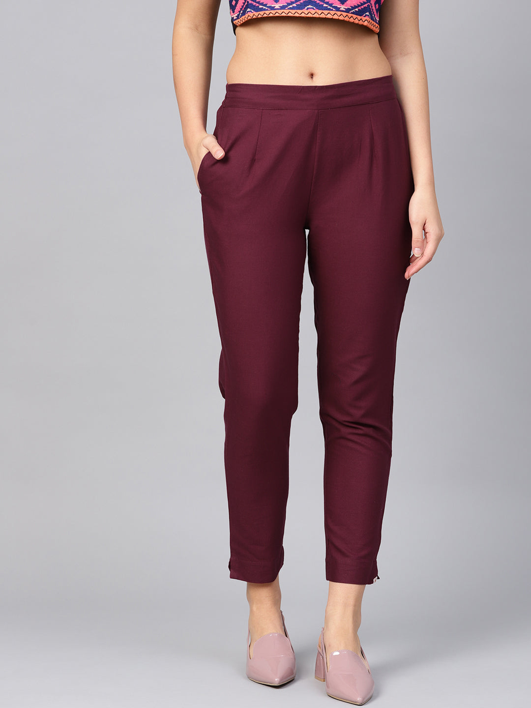 Juniper Women Burgundy Cotton Flex Solid Slim Fit Pant/Slim Pant - Distacart