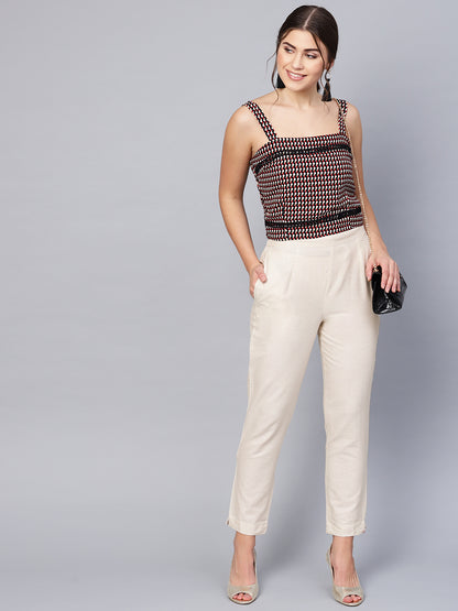 Juniper Women Offwhite Cotton Flex Solid Slim Fit Pant/Slim Pant - Distacart