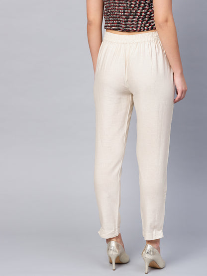 Juniper Women Offwhite Cotton Flex Solid Slim Fit Pant/Slim Pant - Distacart